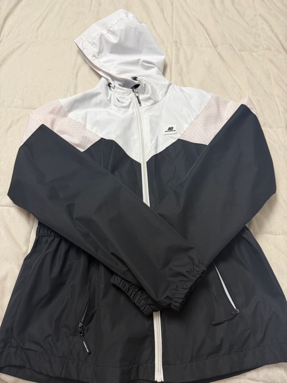 New Balance Hooded Colorblock Windbreaker - White, Light Pink & Black
